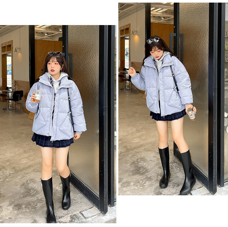 Plus Size Korean Down Grid Padded Short Winter Jacket (EXTRA BIG SIZE)