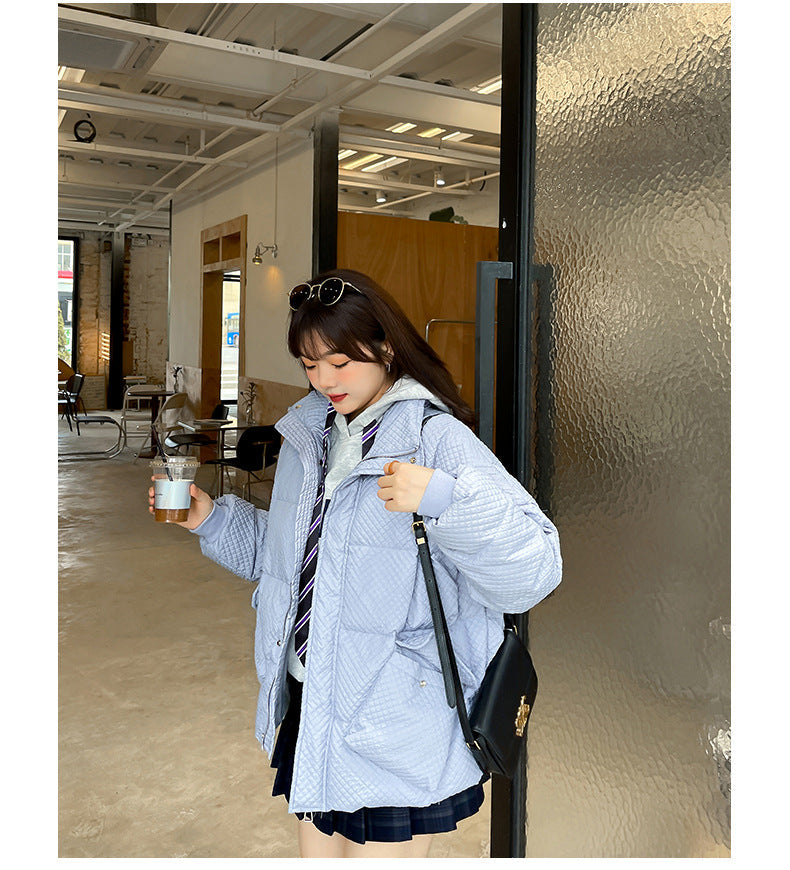 Plus Size Korean Down Grid Padded Short Winter Jacket (EXTRA BIG SIZE)