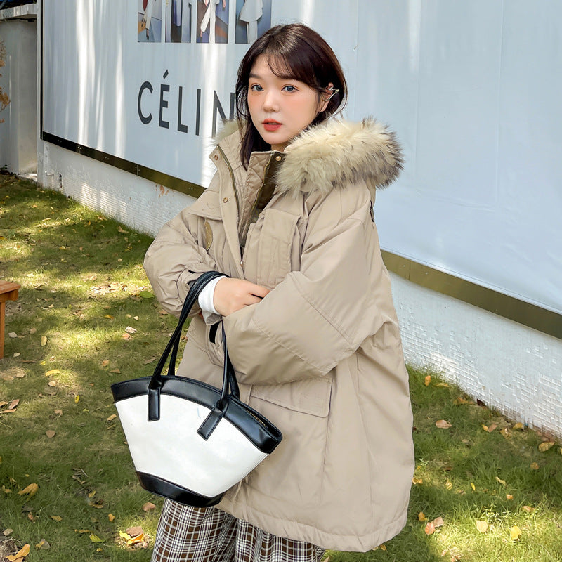 Plus Size Korean Fur Hood Down Padded Long Winter Jacket (EXTRA BIG SIZE)