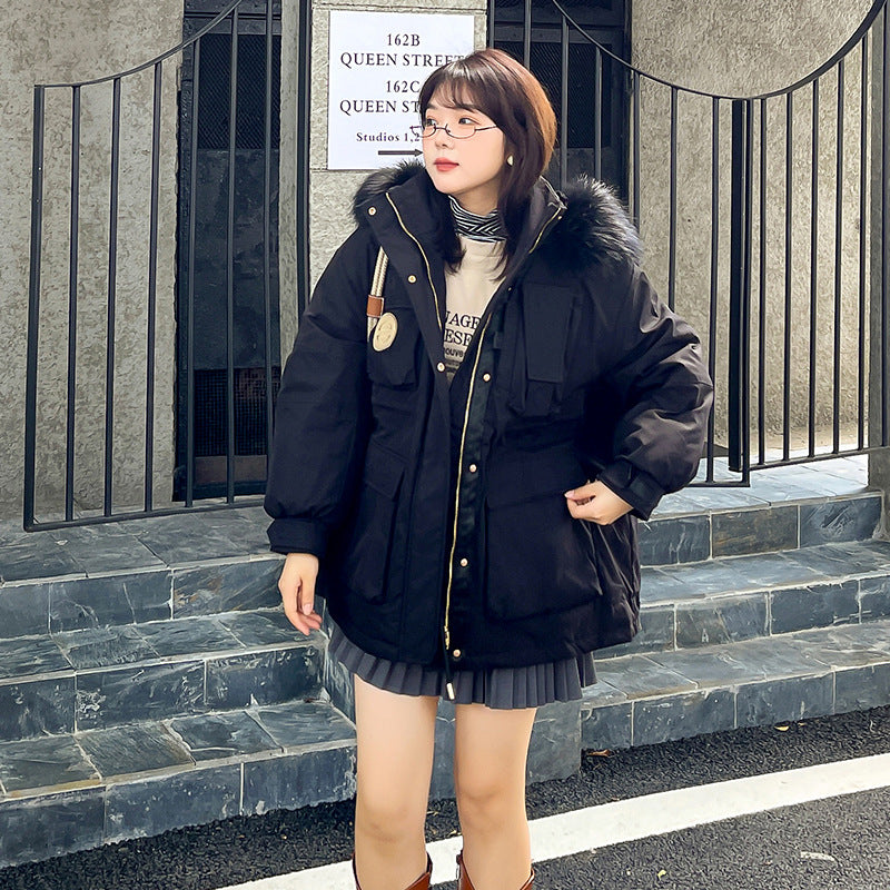 Plus Size Korean Fur Hood Down Padded Long Winter Jacket (EXTRA BIG SIZE)