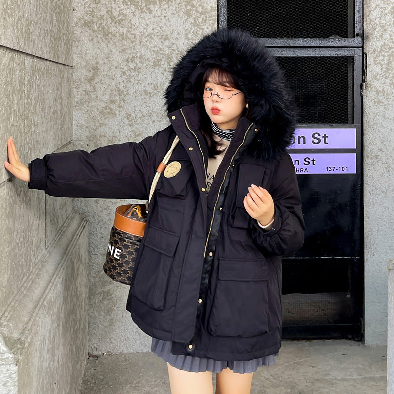 Plus Size Korean Fur Hood Down Padded Long Winter Jacket (EXTRA BIG SIZE)