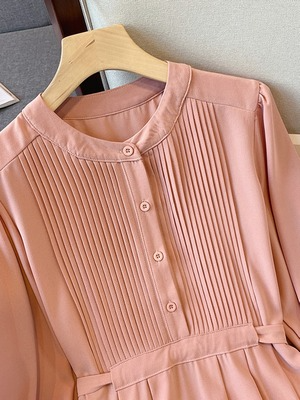 Plus Size Korean Pleat Long Sleeve Dress