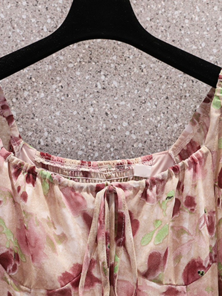 Plus Size Korean Romantic Floral Square Neck Midi Dress