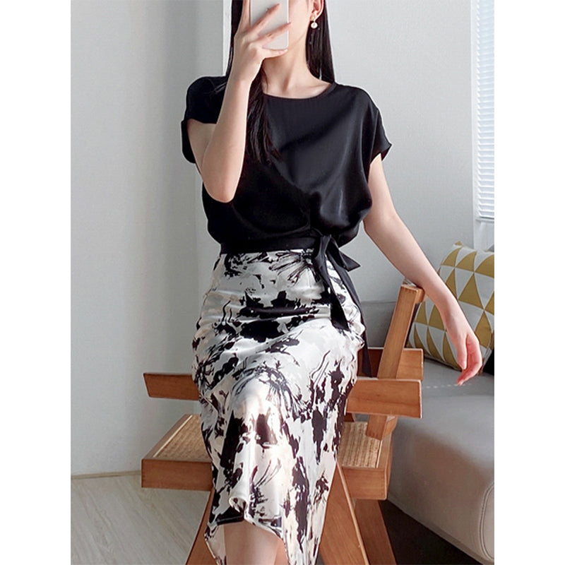 Plus Size Korean Side Tie Chiffon Blouse