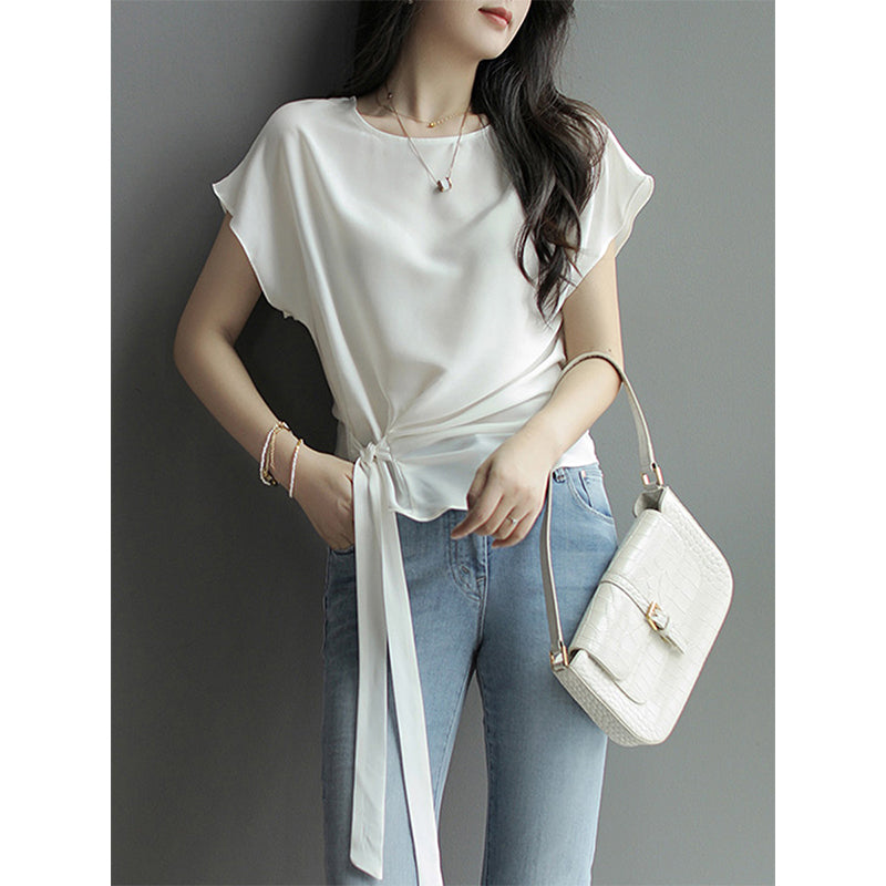 Plus Size Korean Side Tie Chiffon Blouse
