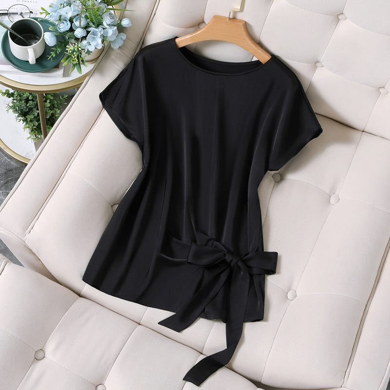 Plus Size Korean Side Tie Chiffon Blouse