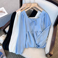 Plus Size Square Neck Textured Long Sleeve Blouse