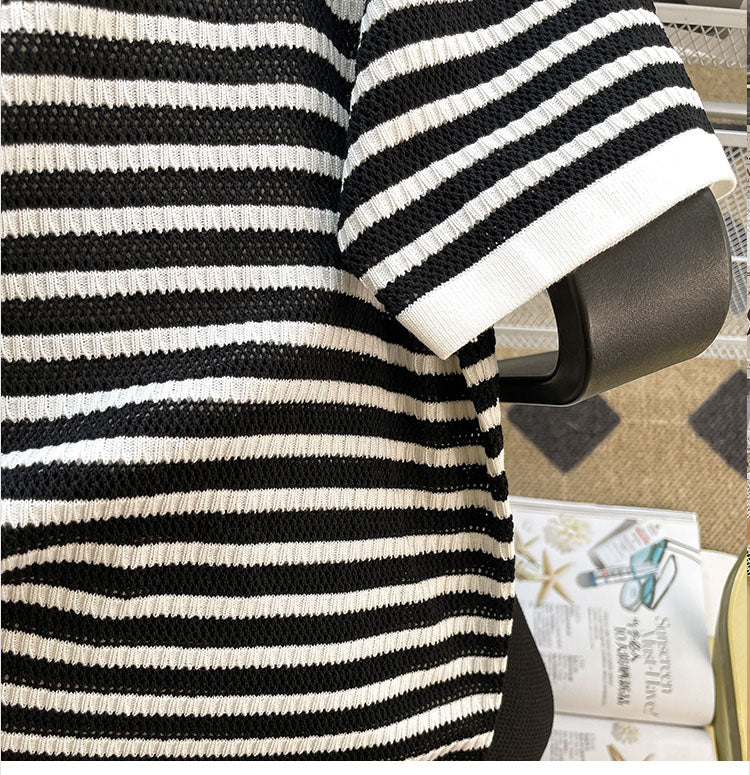 Plus Size Korean Stripes Round Neck Blouse