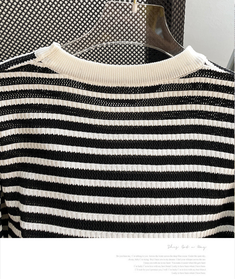 Plus Size Korean Stripes Round Neck Blouse