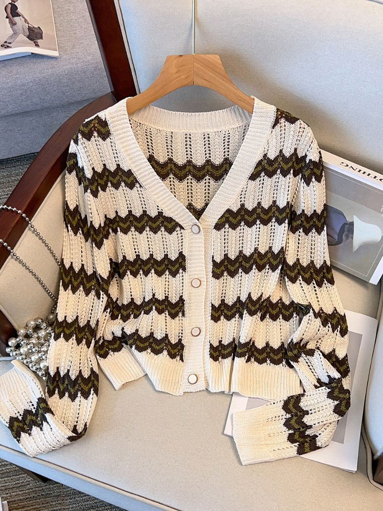 Plus Size Korean Stripes Cardigan