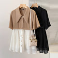 Plus Size Korean Colour Block Button Shirt Blouse