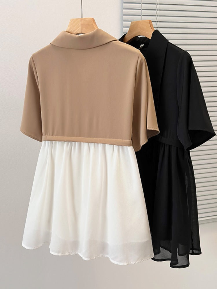 Plus Size Korean Colour Block Button Shirt Blouse