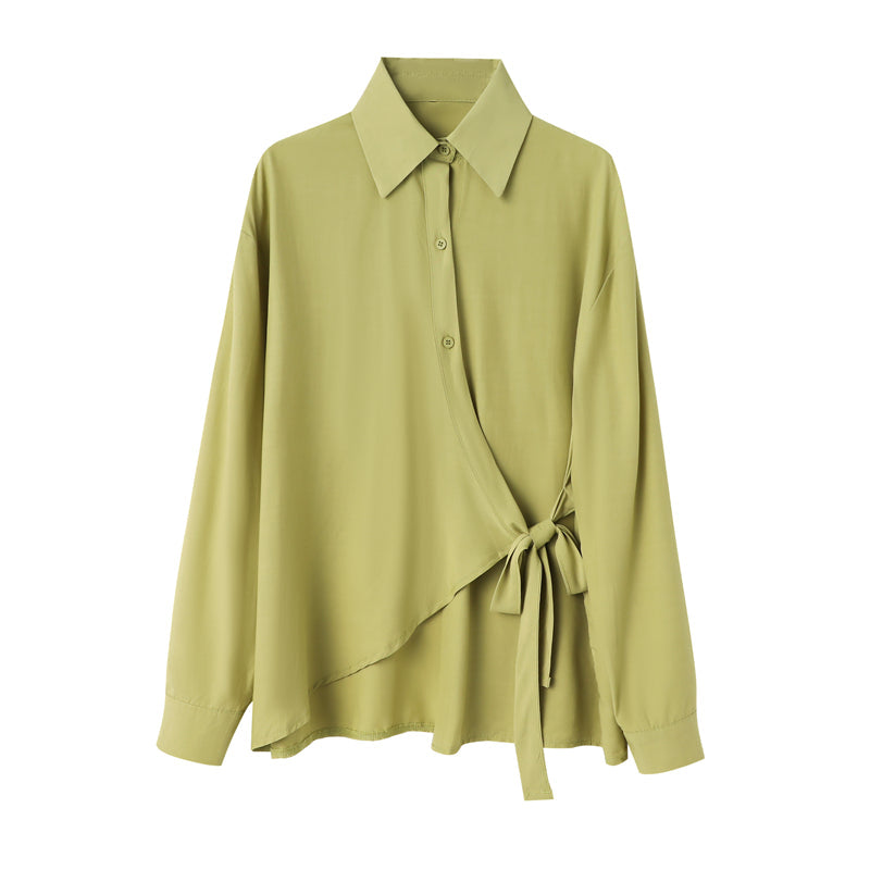 Plus Size Korean Side Tie Buttons Long Sleeve Shirt Blouse
