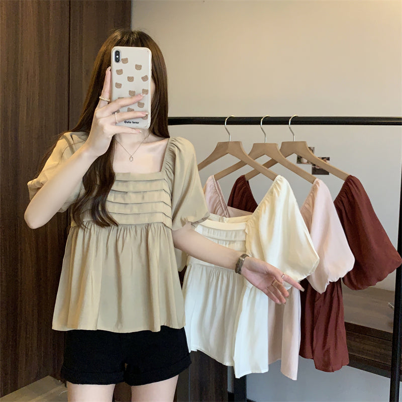 Plus Size Korean Square Neck Babydoll Blouse