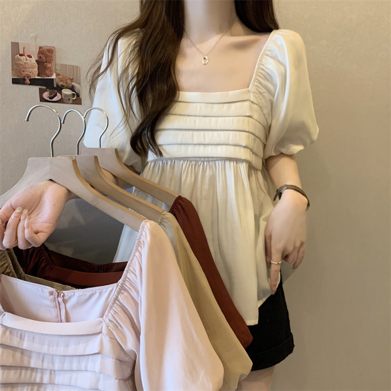 Plus Size Korean Square Neck Babydoll Blouse
