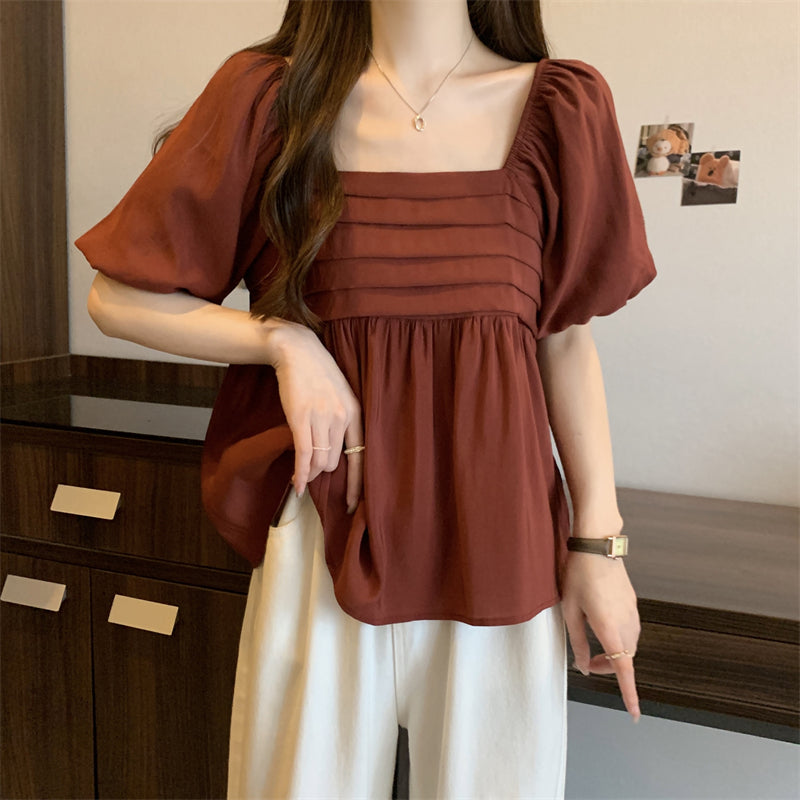 Plus Size Korean Square Neck Babydoll Blouse