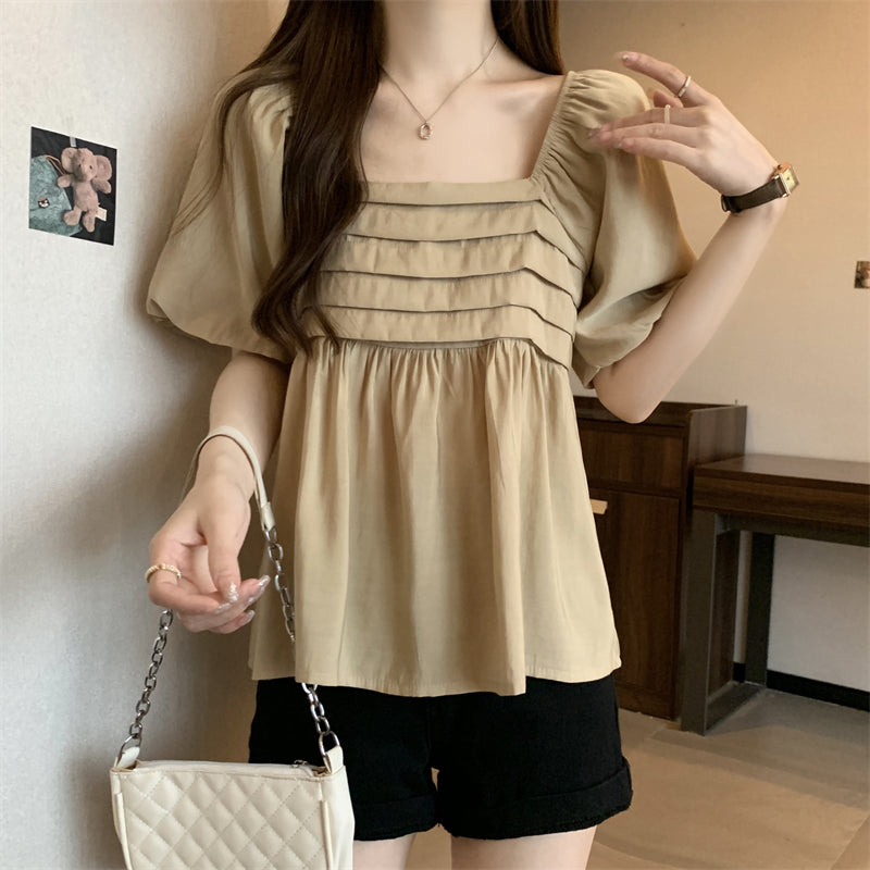 Plus Size Korean Square Neck Babydoll Blouse