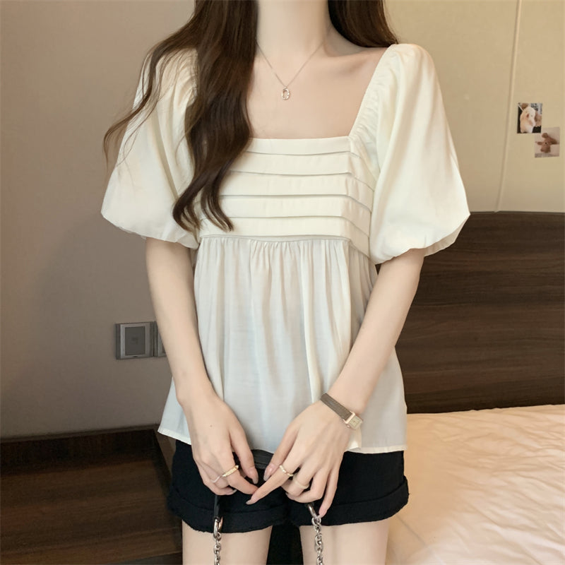 Plus Size Korean Square Neck Babydoll Blouse