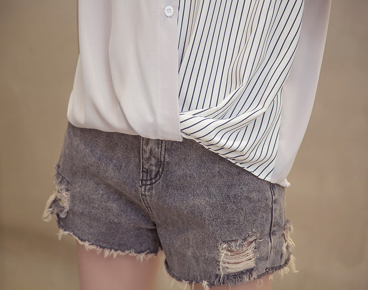Plus Size Stripe Layer Shirt Blouse
