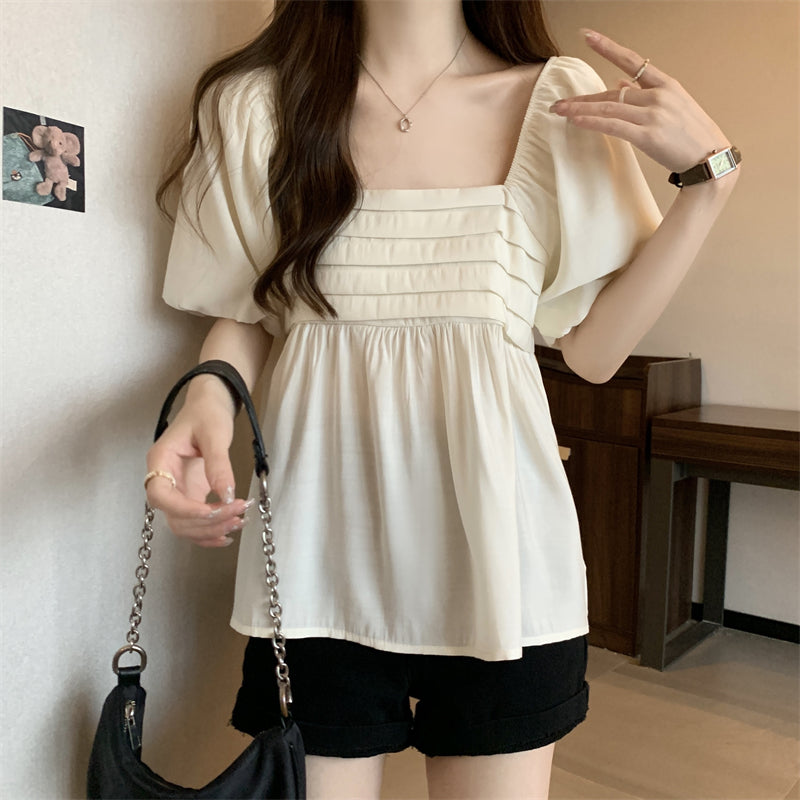 Plus Size Korean Square Neck Babydoll Blouse