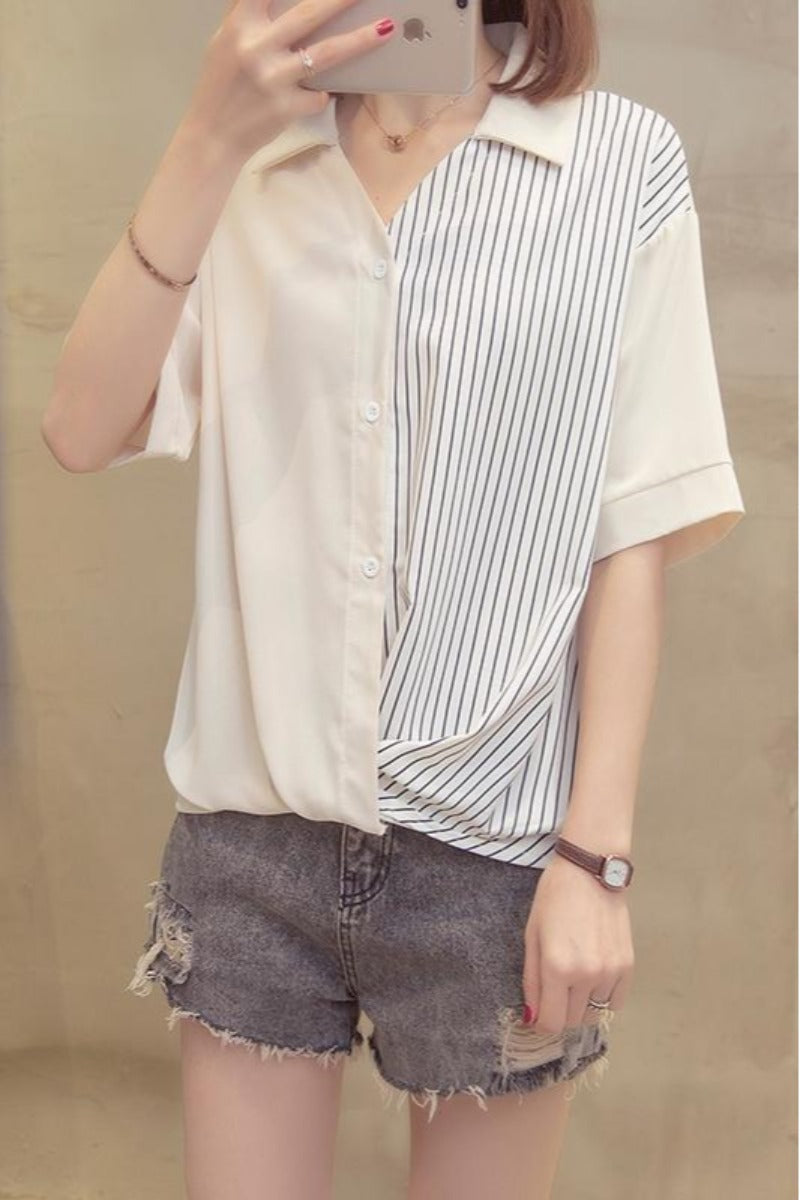 Plus Size Stripe Layer Shirt Blouse