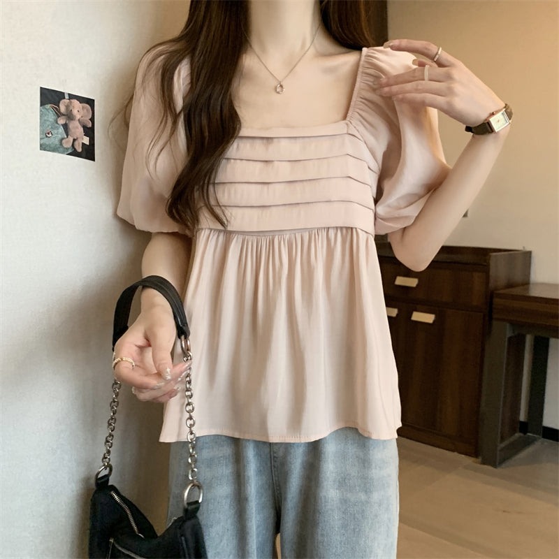 Plus Size Korean Square Neck Babydoll Blouse