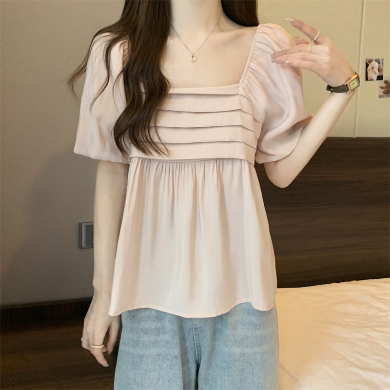 Plus Size Korean Square Neck Babydoll Blouse