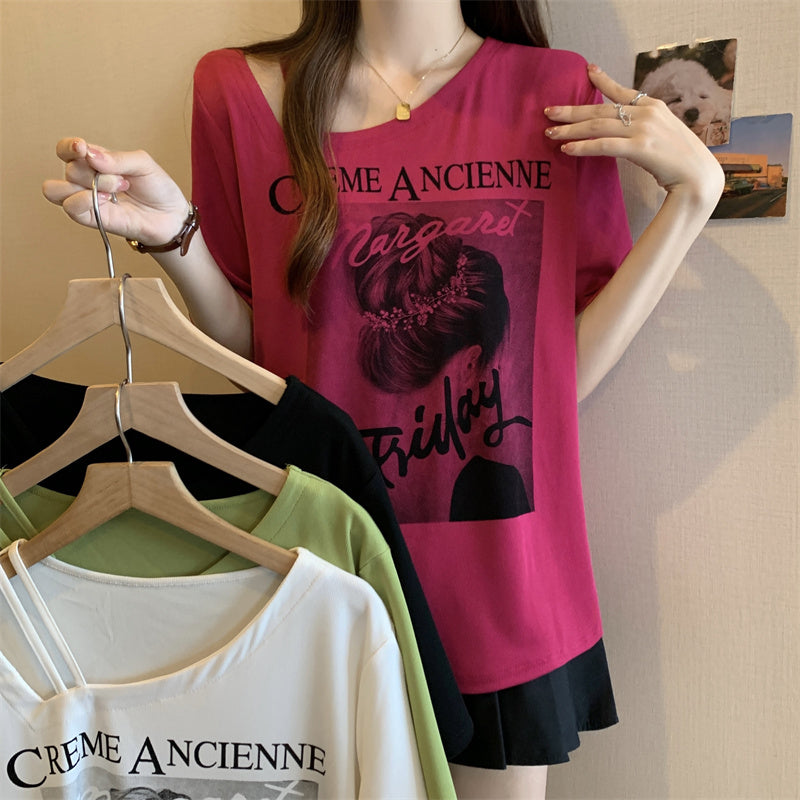 (Special Price!) Plus Size Korean Cold Shoulder Graphic T Shirt