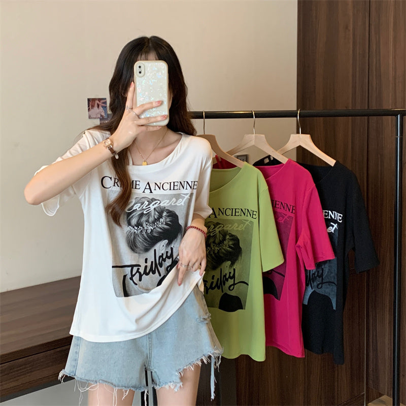 (Special Price!) Plus Size Korean Cold Shoulder Graphic T Shirt