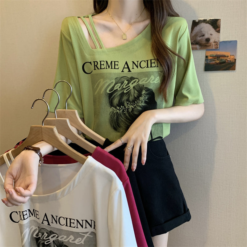 (Special Price!) Plus Size Korean Cold Shoulder Graphic T Shirt