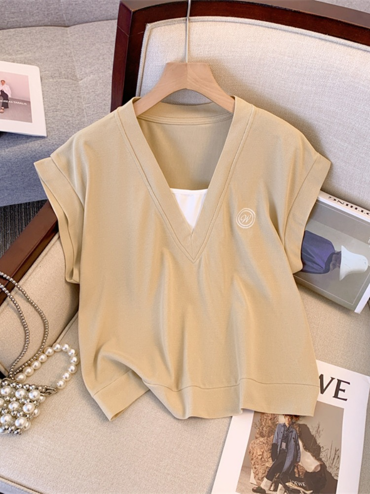 Plus Size Korean Sweater V Neck Top and Shorts Matching Set
