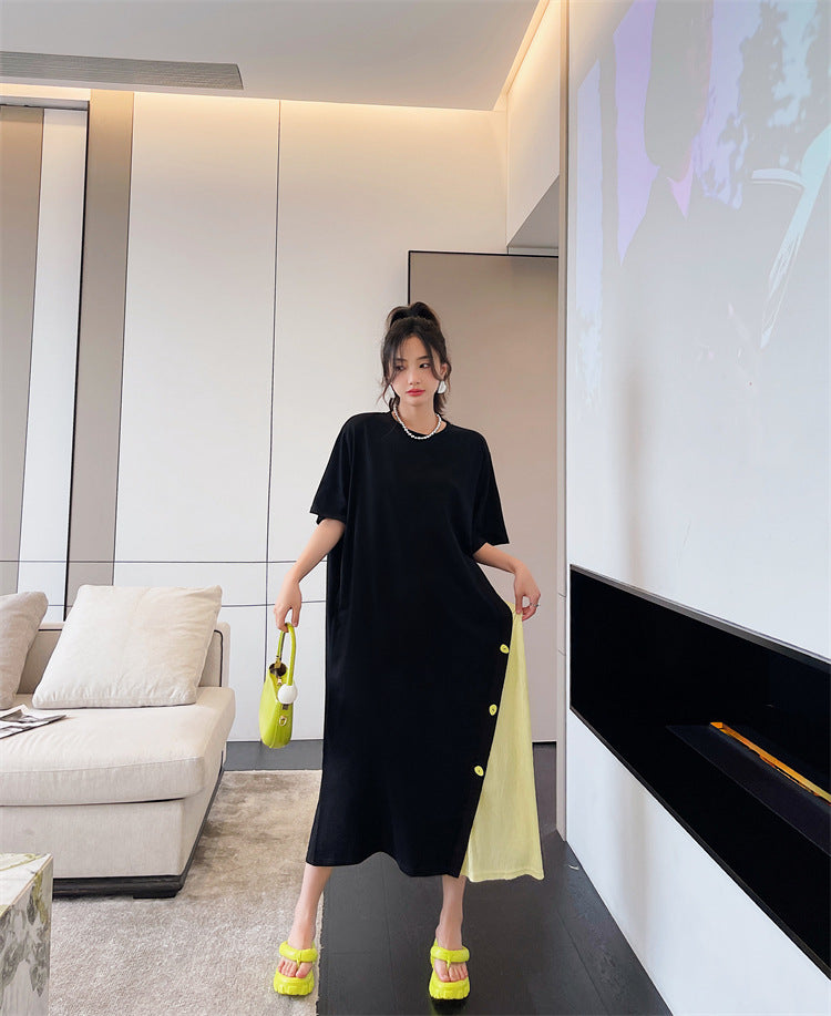 Plus Size Korean Bias Buttons Midi T Shirt Dress
