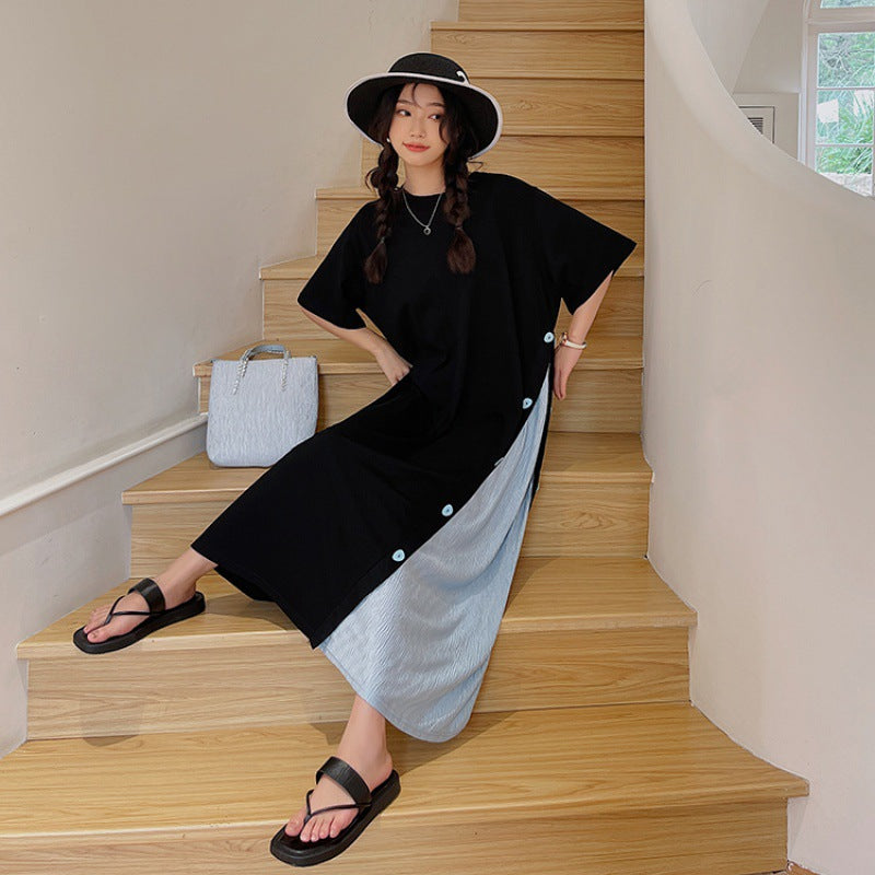 Plus Size Korean Bias Buttons Midi T Shirt Dress