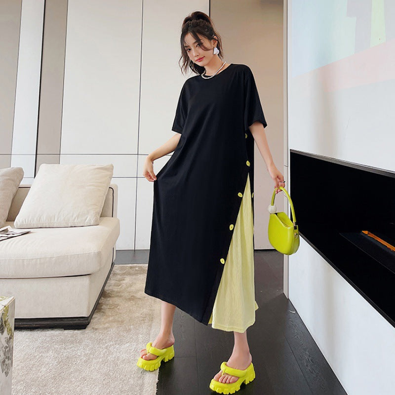 Plus Size Korean Bias Buttons Midi T Shirt Dress