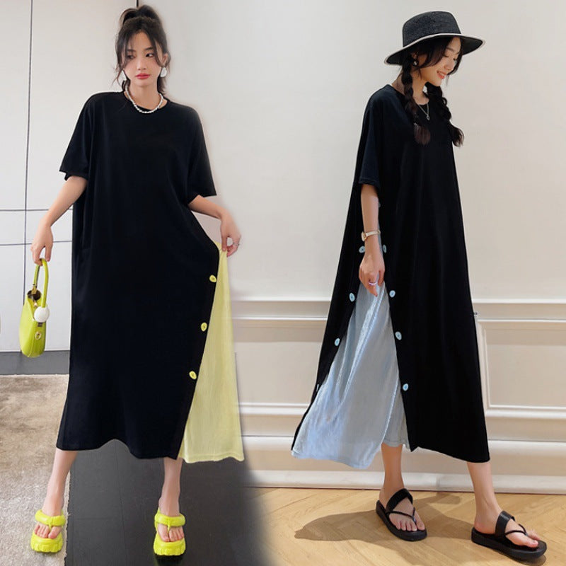 Plus Size Korean Bias Buttons Midi T Shirt Dress