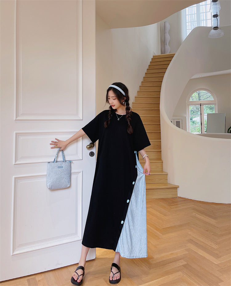 Plus Size Korean Bias Buttons Midi T Shirt Dress