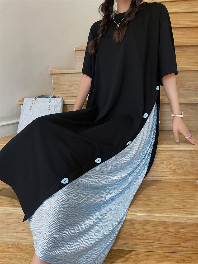 Plus Size Korean Bias Buttons Midi T Shirt Dress