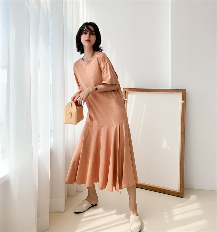Plus Size Korean Peach Mermaid Midi Dress