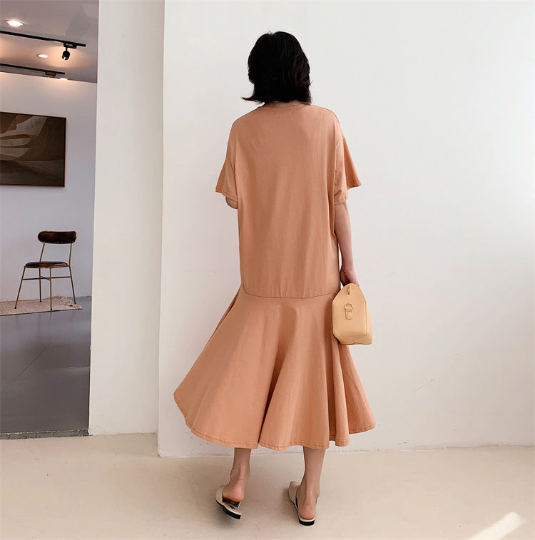 Plus Size Korean Peach Mermaid Midi Dress