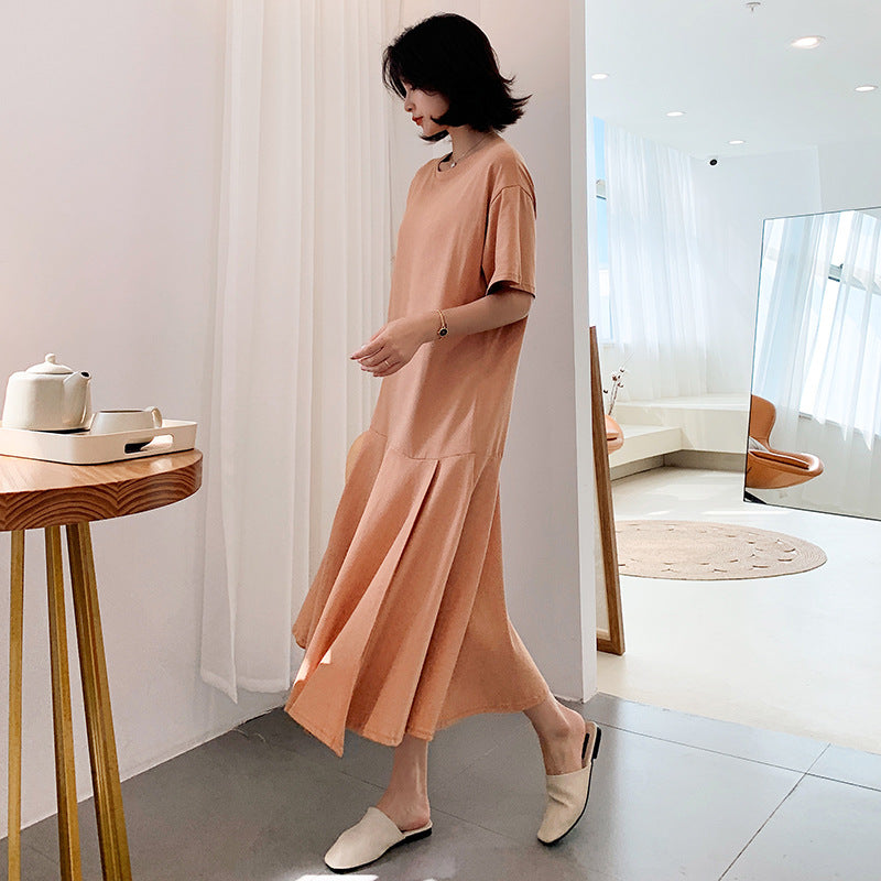 Plus Size Korean Peach Mermaid Midi Dress