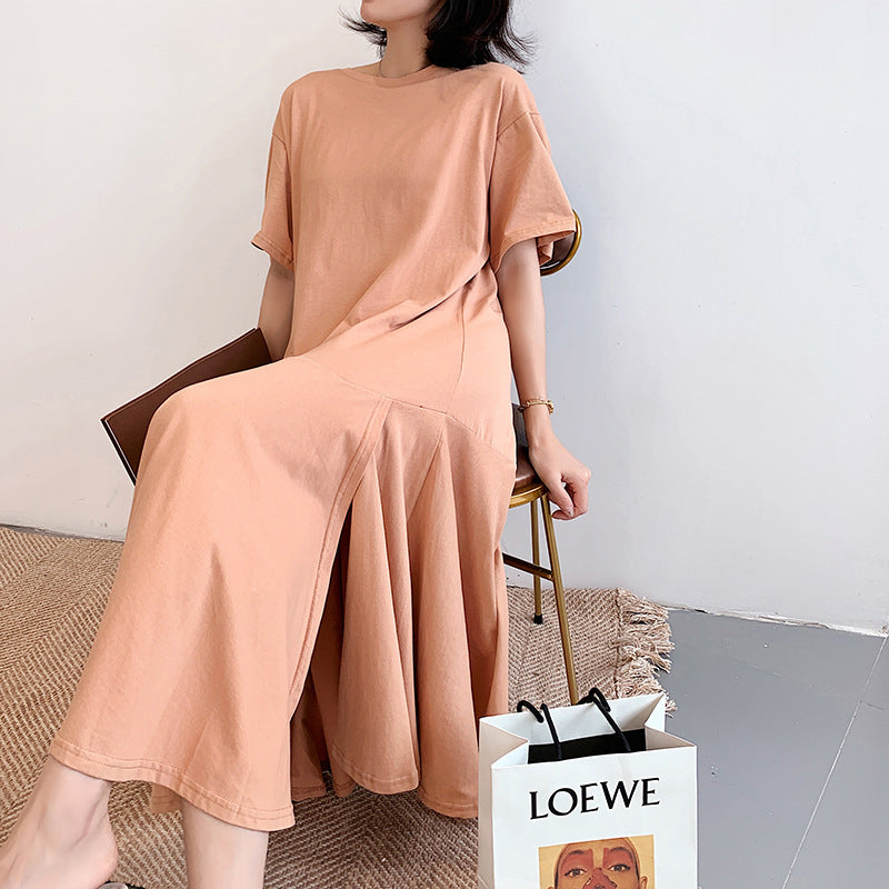Plus Size Korean Peach Mermaid Midi Dress