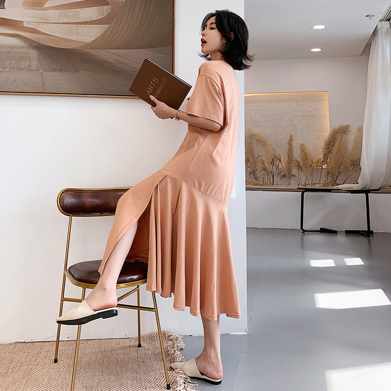 Plus Size Korean Peach Mermaid Midi Dress