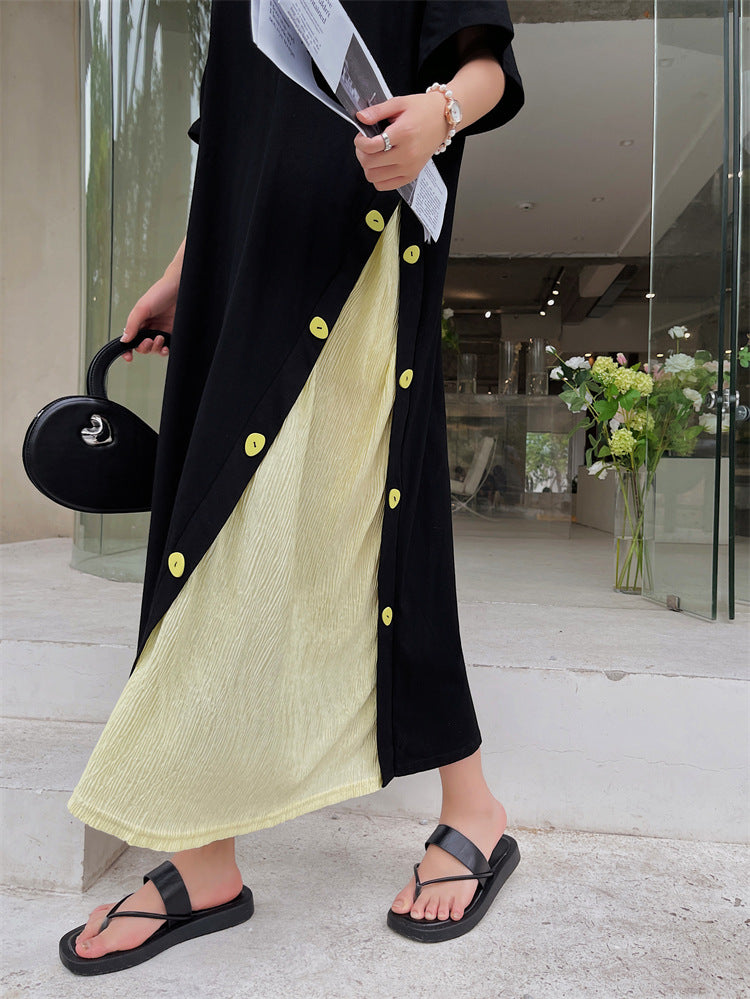 Plus Size Korean Bias Buttons Midi T Shirt Dress