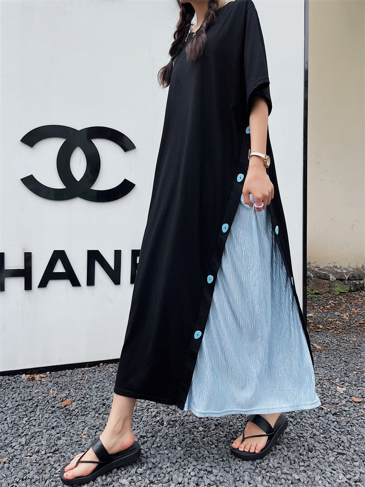 Plus Size Korean Bias Buttons Midi T Shirt Dress