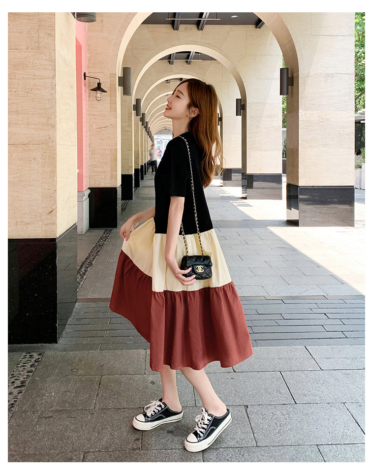 Plus Size Colourblock Tier T Shirt Dress