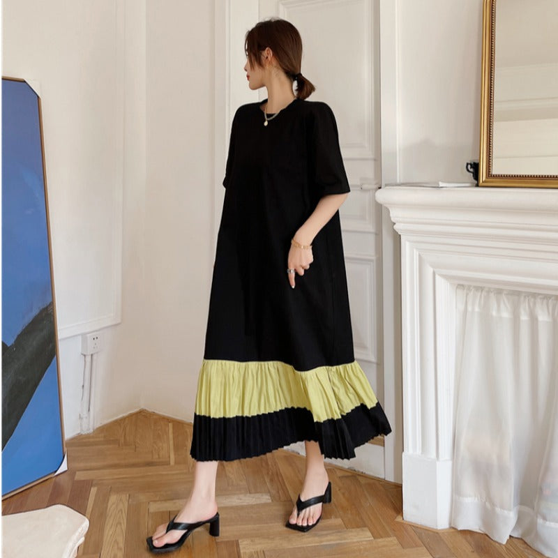 Plus Size Yellow Colourblock Tier T Shirt Dress