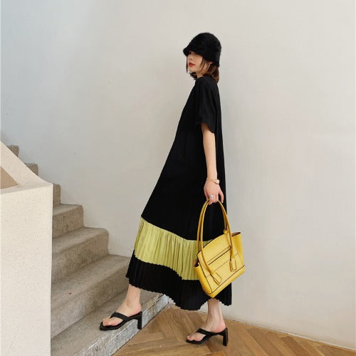 Plus Size Yellow Colourblock Tier T Shirt Dress