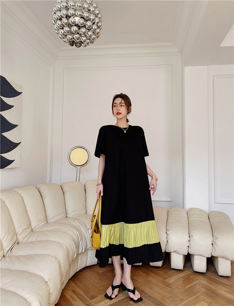 Plus Size Yellow Colourblock Tier T Shirt Dress