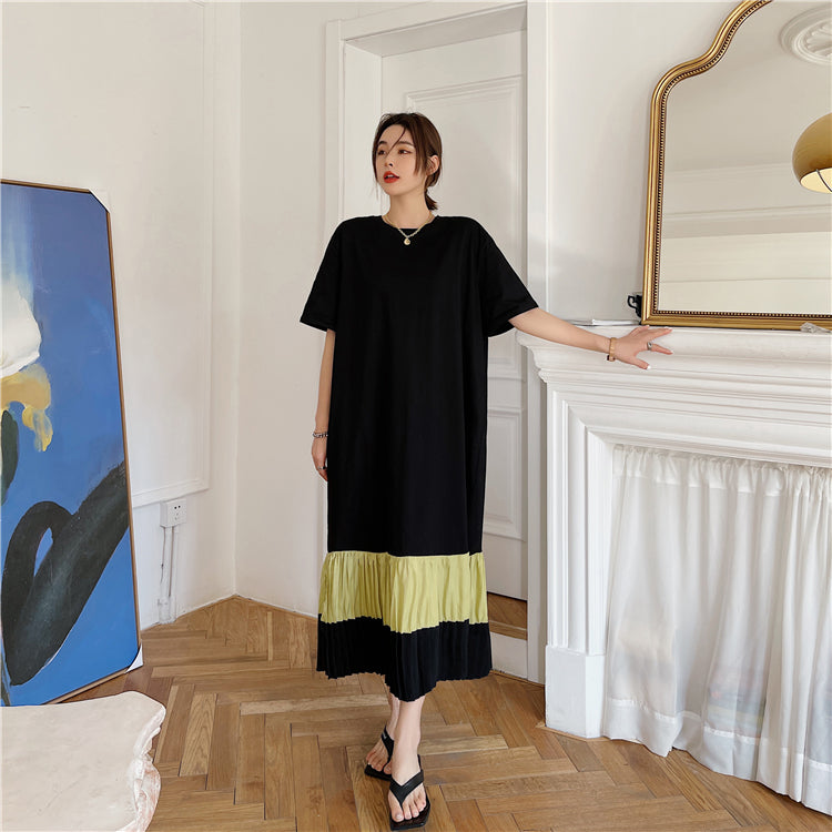 Plus Size Yellow Colourblock Tier T Shirt Dress