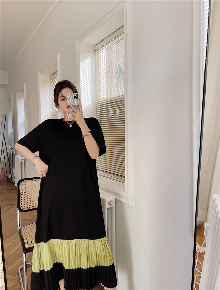 Plus Size Yellow Colourblock Tier T Shirt Dress
